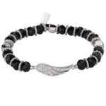 Women's Guardian Angel Crystal BLACK Stretch Bead Bracelet with Wing Charm