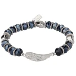 Women's Guardian Angel Crystal Silver Blue Stretch Bead Bracelet with Wing Charm