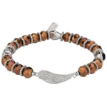 Women's Guardian Angel Crystal Silver Bronce Stretch Bead Bracelet with Wing Charm