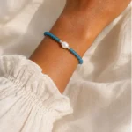 Blue Apatite Faceted Stone & Pearl Collection Bracelet - Imagen 2