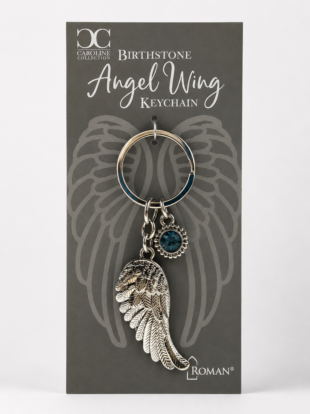 Marzo Llavero Ala de Ángel con Piedra de Nacimiento de Marzo - Imagen 1